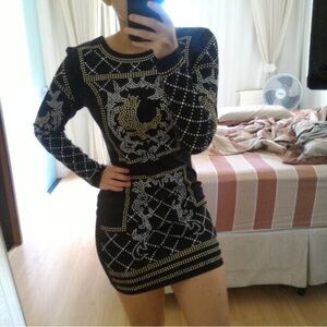 Chic Black and Gold Embellished Dress